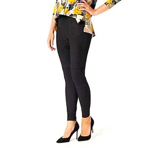 H by Halston Regular Faux Suede and Ponte Leggings Black, size 8 Petite